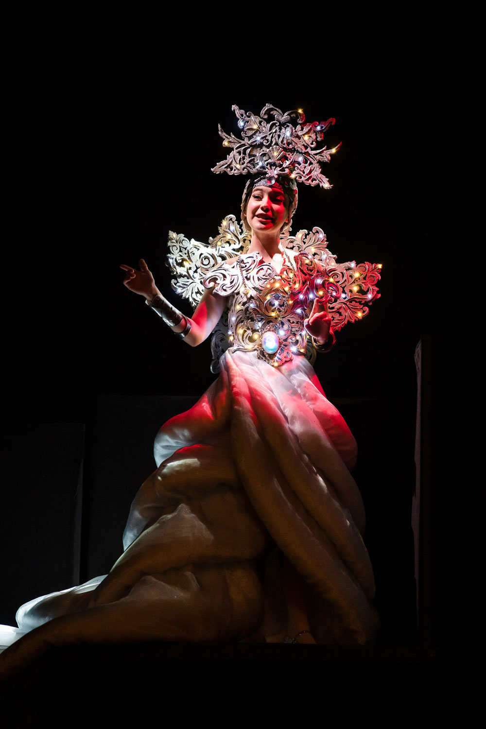 A standout gown worn by Mamie Zwettler as The Childlike Empress, contributes to the sum of many parts that capture the script’s ode to the power of imagination EMILY COOPER